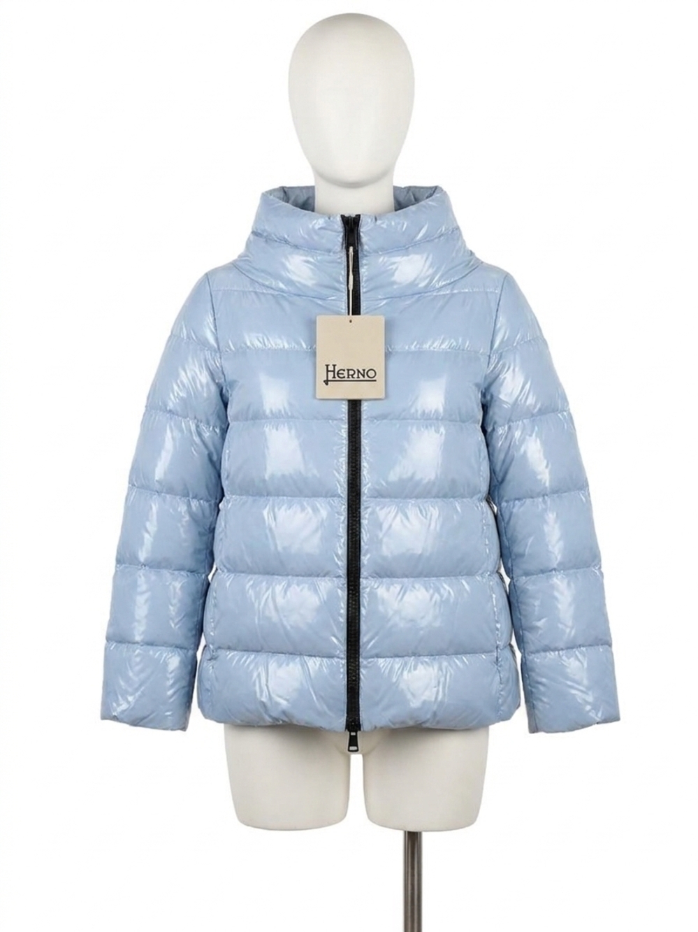 NEW HERNO women's patent puffer jacket in sky blue